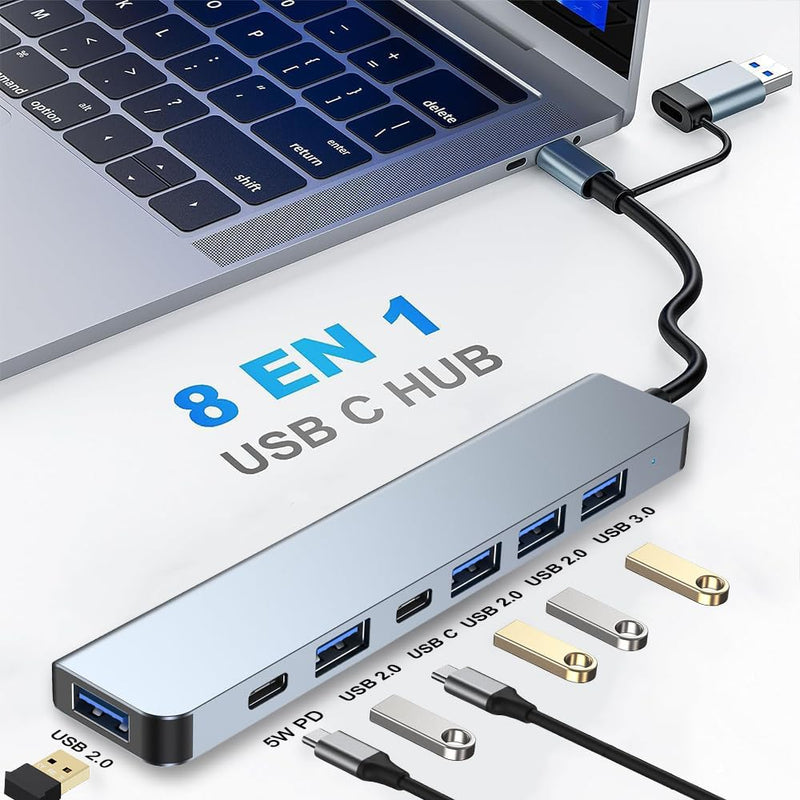 Hub USB 5 ports avec adaptateur USB-C à 2 ports – Solution de connectivité polyvalente